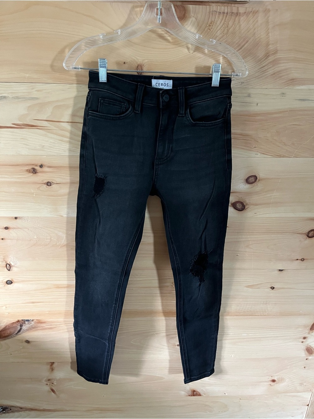 CEROS Jeans High Rise Ankle Skinny Black Distressed Jeans Size 25 NWT